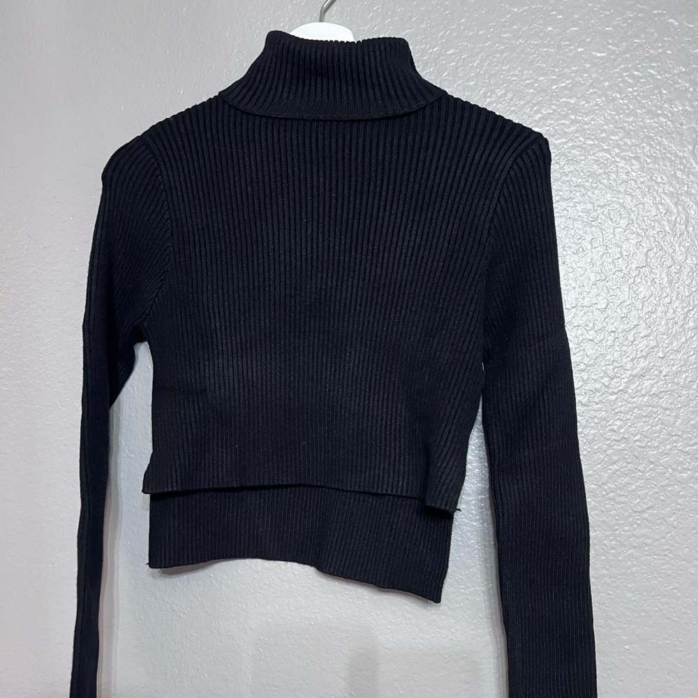 VICI Exclusive x Fate Cropped Turtleneck Sweater Size S Black Ribbed NEW NWT